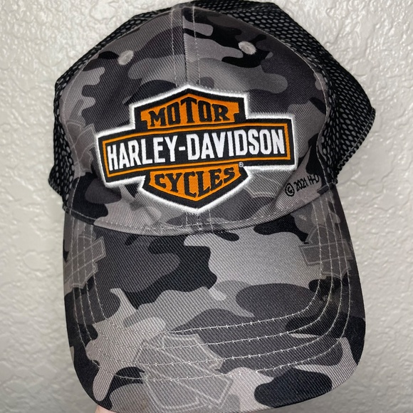 Harley-Davidson Baseball Cap Youth 4-14 Gray Camo Mesh Motorcycle Classic Logo - Picture 2 of 11